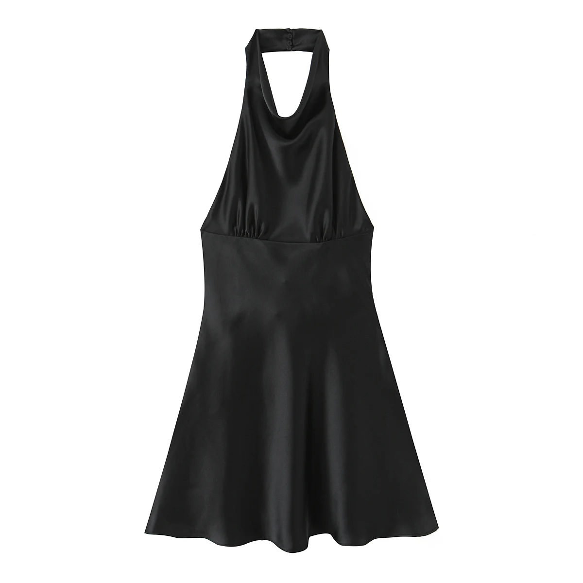 여름 블랙 새틴 홀터 백리스 드레스 여성용 보우 밴디지 슬림 미니 드레스