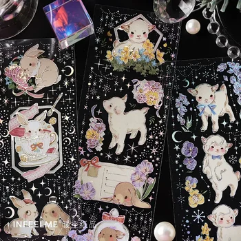 Pegatinas decorativas para mascotas, pegatinas para recoger diversión en el conejo salvaje, ballena, plantas verdes, manual, paquete de 3 hojas