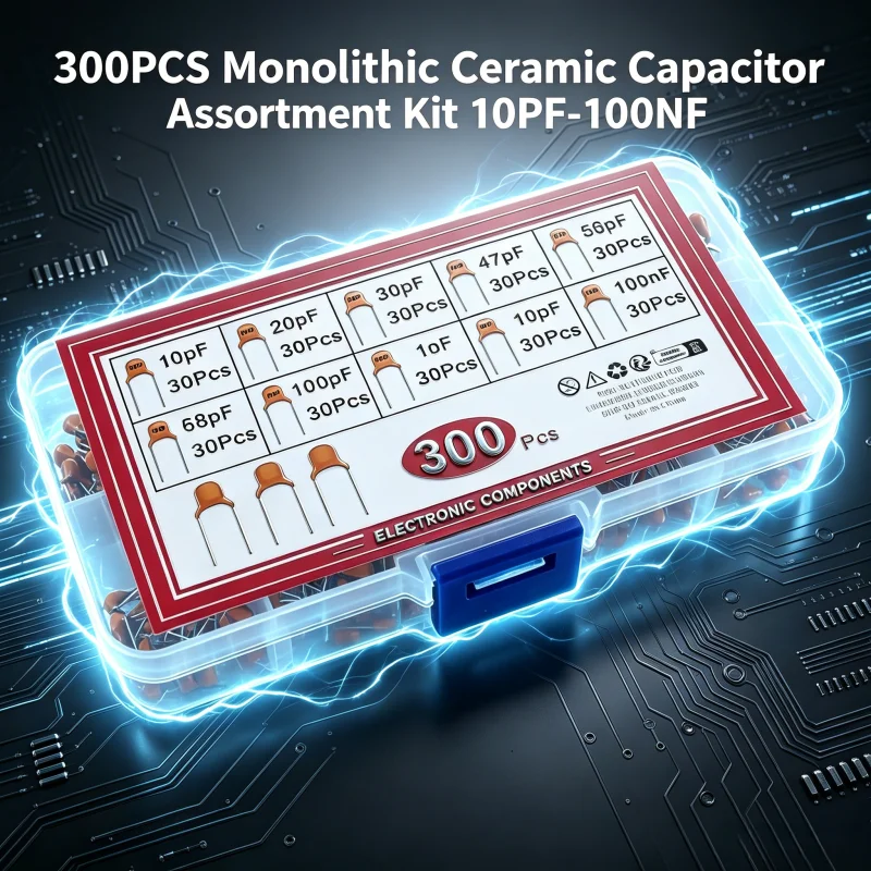 

300PCS Monolithic Ceramic Capacitor Assortment Kit 10 Values 10PF-100NF 30PCS Each DIP Through Hole Multilayer Ceramic Capacitor