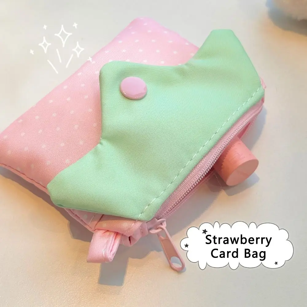 Kawaii Strawberry Coin Purse Polka Dot Zipper Design Card Holder Portable Mini Makeup Bag Women Girls