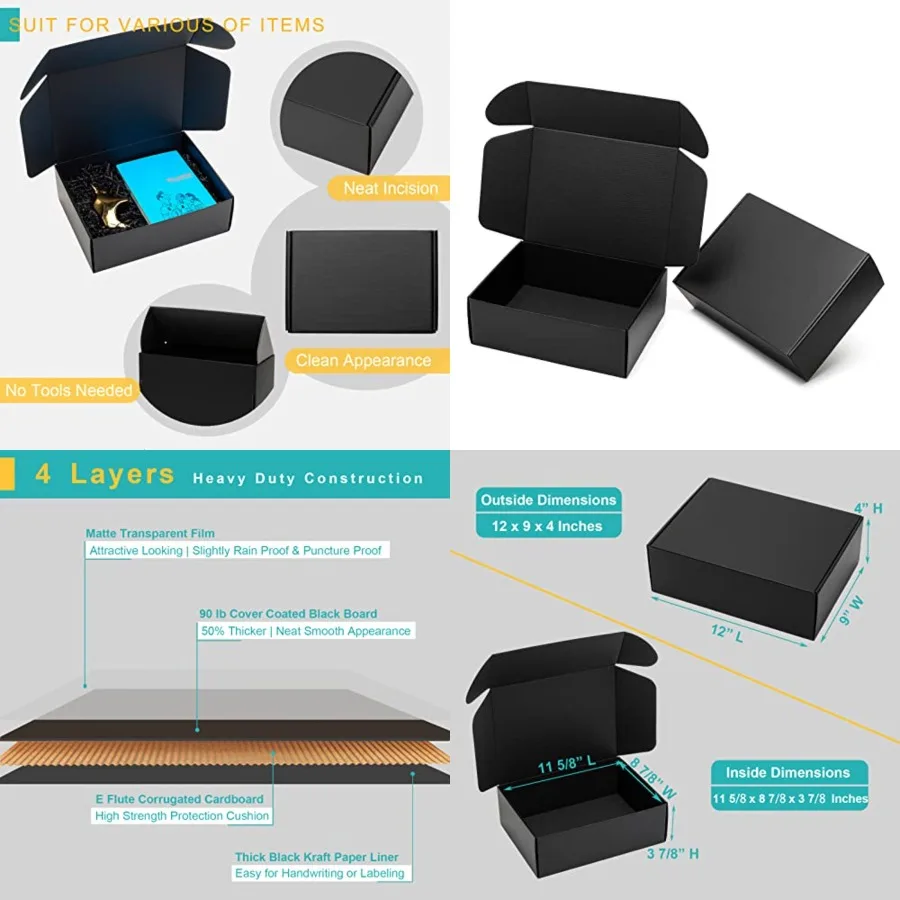 

12x9x4" Shipping Boxes - 24 Pack Corrugated Cardboard Mailing Box Packaging for Small Business - Tab Locking Literature Mailer