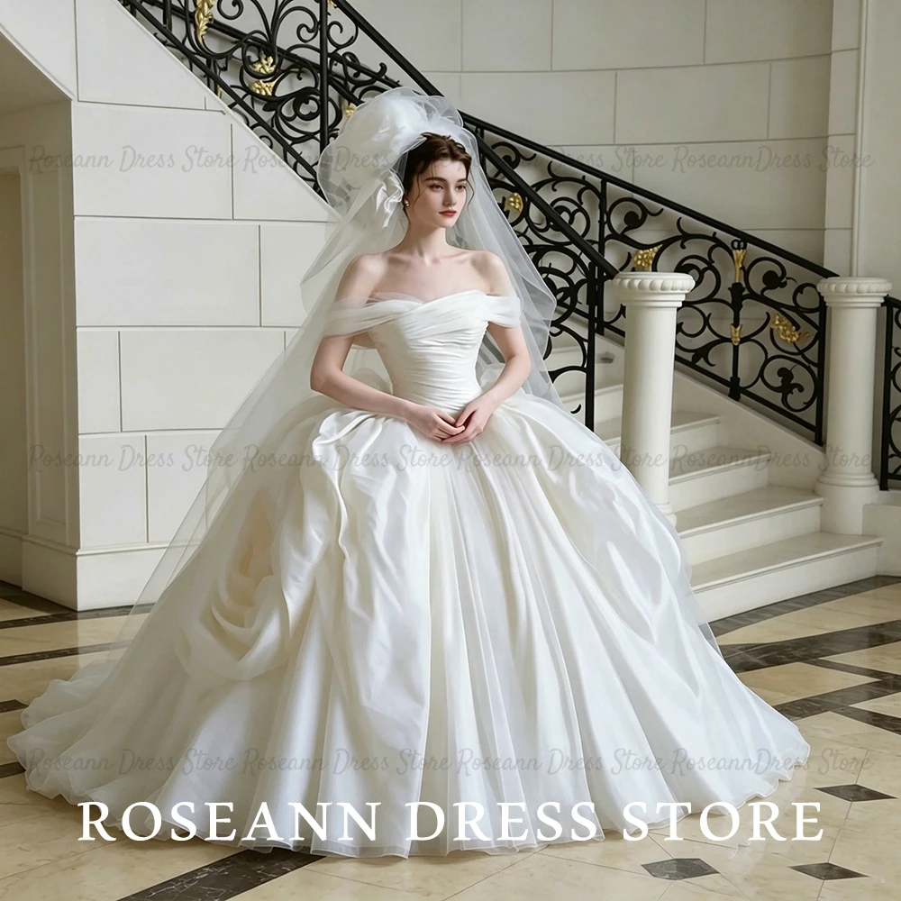 Roseann Wedding Dress Exquisite Off Shoulder Tulle Bride Dress Princess Ruched Ball Gown amanda novias Sweep Train Customized