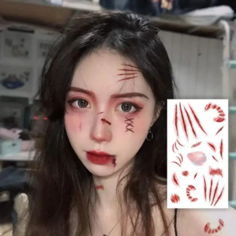Oferta Especial: 6 Hojas de Tatuajes Temporales 3D de Halloween, Pegatinas Realistas de Cicatrices Falsas, Heridas Sangrientas, Maquillaje de Terror para Halloween
