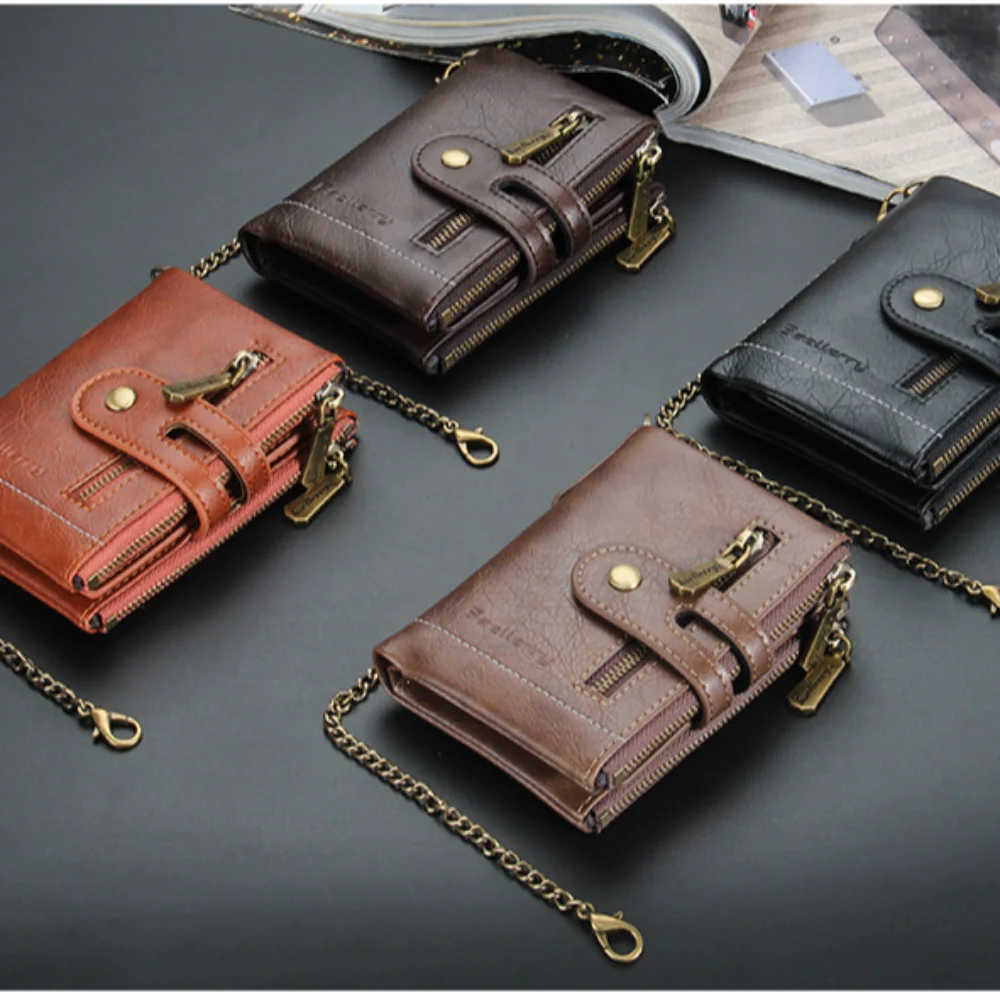 Casual Genuine Leather Men Wallet Double Zipper Multiple Card Positions Coin Purse Wear Resistant Small Card Holder