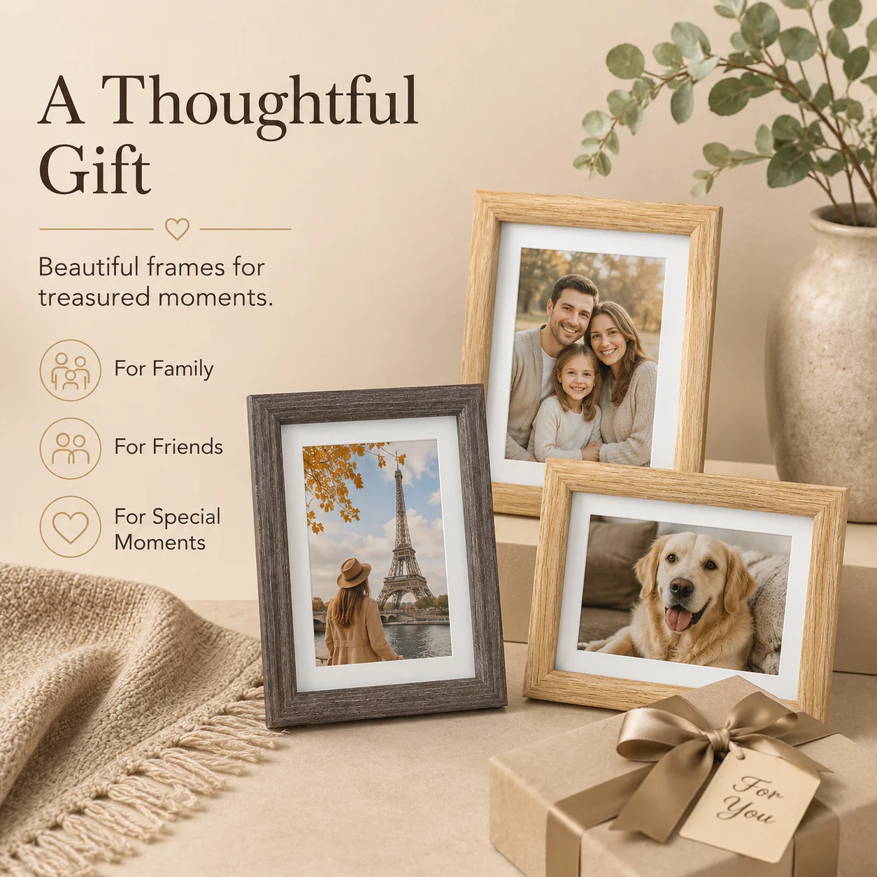 Classic Woodgrain 6 Inch Photo Frame with White Mat Border for 4x6 Pictures Home Decor Wedding Gift