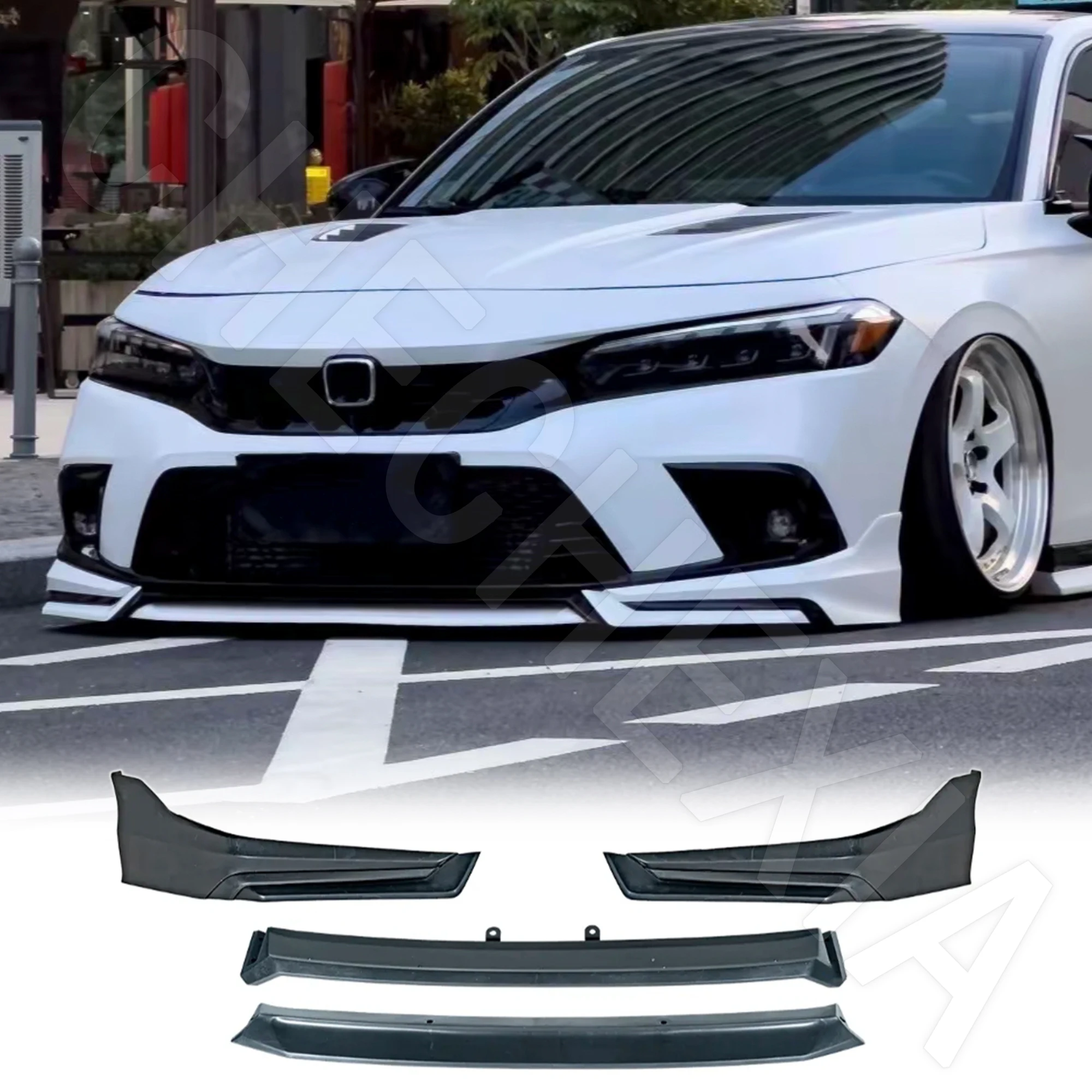 

For 2021-2024 Honda 11th Generation Civic Upgraded F Style Front Bumper Diffuser Deflector Car Body Aerodynamic Kit Front Shovel