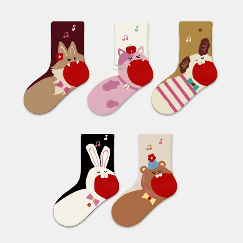 5Pcs/Lot Cartoon Cotton Socks for Baby Crew Socks Toddler Cute Bunny Knitted Sock Children Colorful Stocking School Girl Sokken