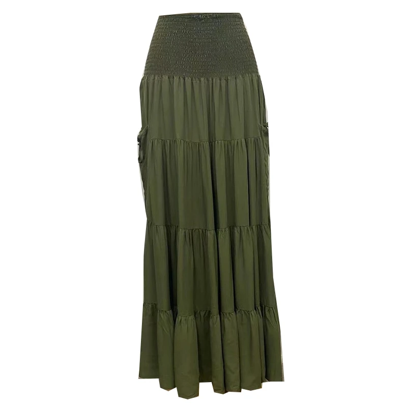 Boho Forest Fairy Tiered A-Line Skirt Pockets Convertible Bustier Dress Women Vintage Hippie Gypsy Maxi Skirt Versatile Sarong