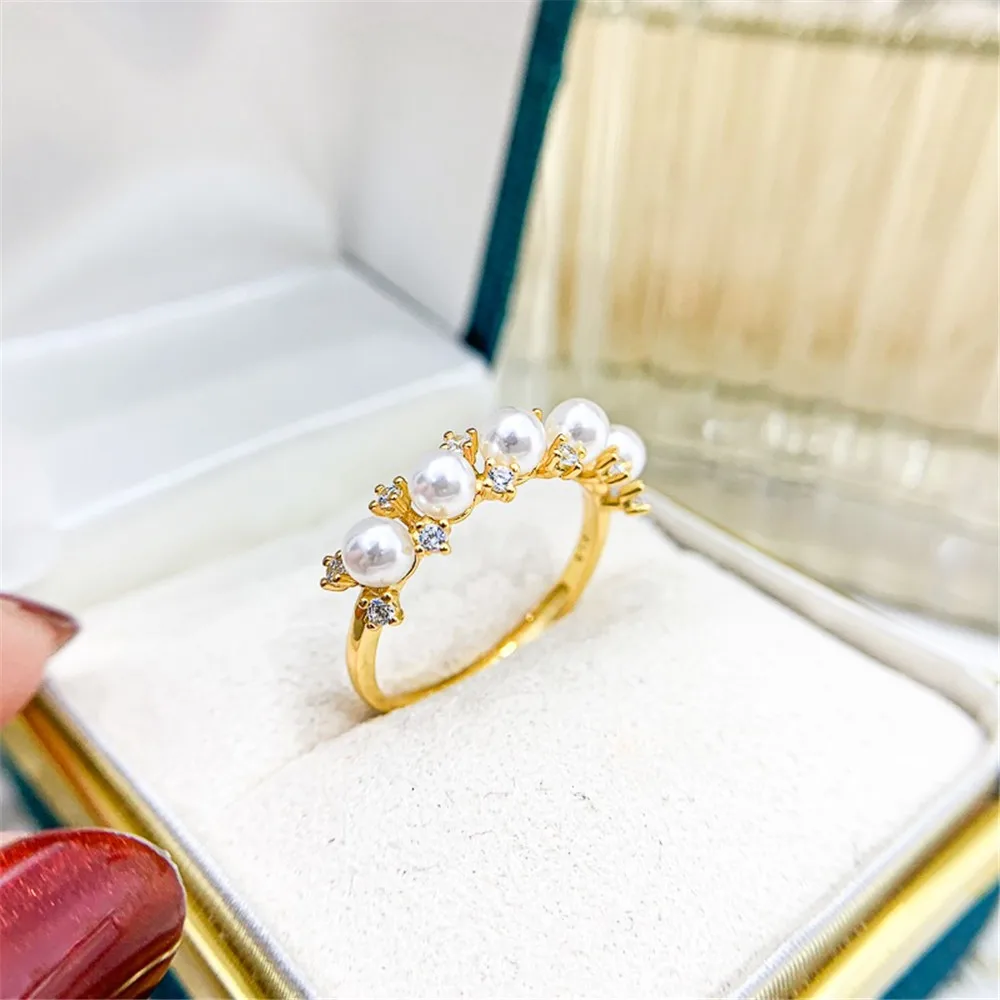 S925 cincin perak murni gadget mutiara DIY tempat kosong modis pemegang perhiasan emas perak cocok untuk 3-5mm bulat Z196