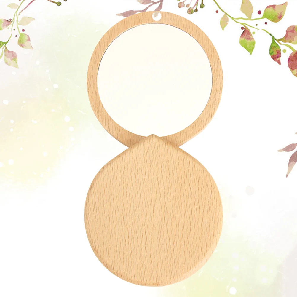 Petit miroir de maquillage portable en bois, miroir de poche pour femmes, filles, dames, 1 pièce