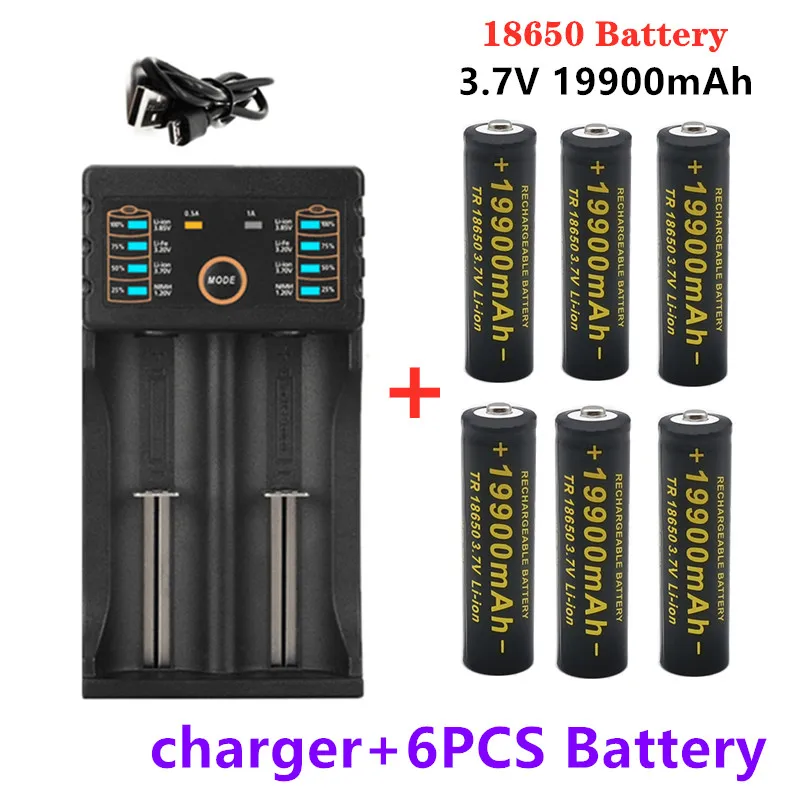 OK New 18650 battery 3.7V 19900mAh rechargeable liion  for Led flashlight    Wholesale +USB charger