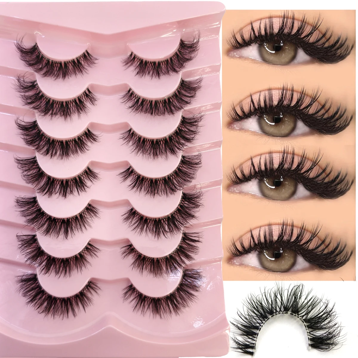 HBZGTLAD 7 Pairs 3D Faux Mink Lashes Fluffy Soft Full Thick Wispy Natural long False Eyelashes Curly lashes wholesale lashes