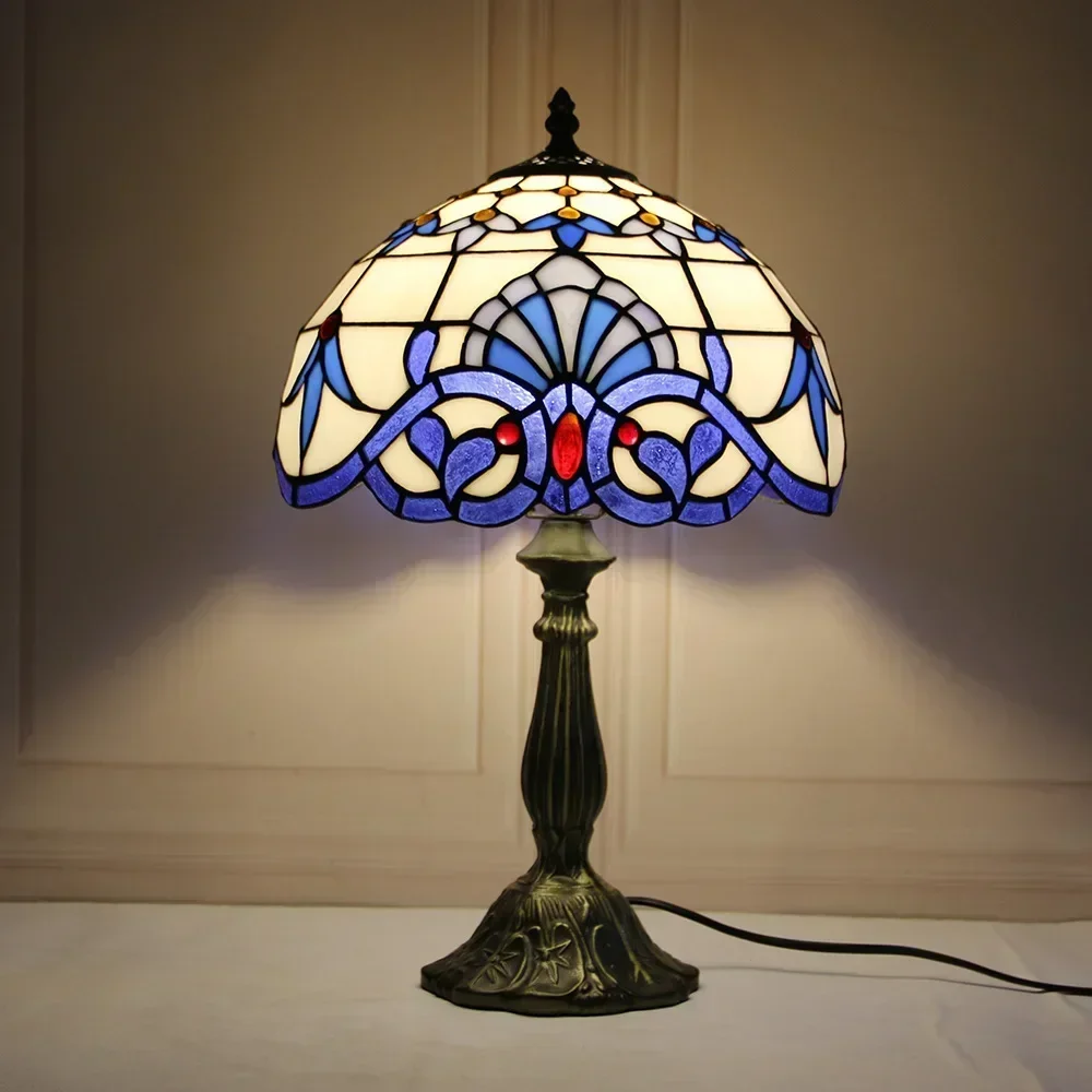 12 Inch 30cm Retro Manual Stained Glass Lampshade Tiffany Table Lamp Lampara De Noche Dormitorio