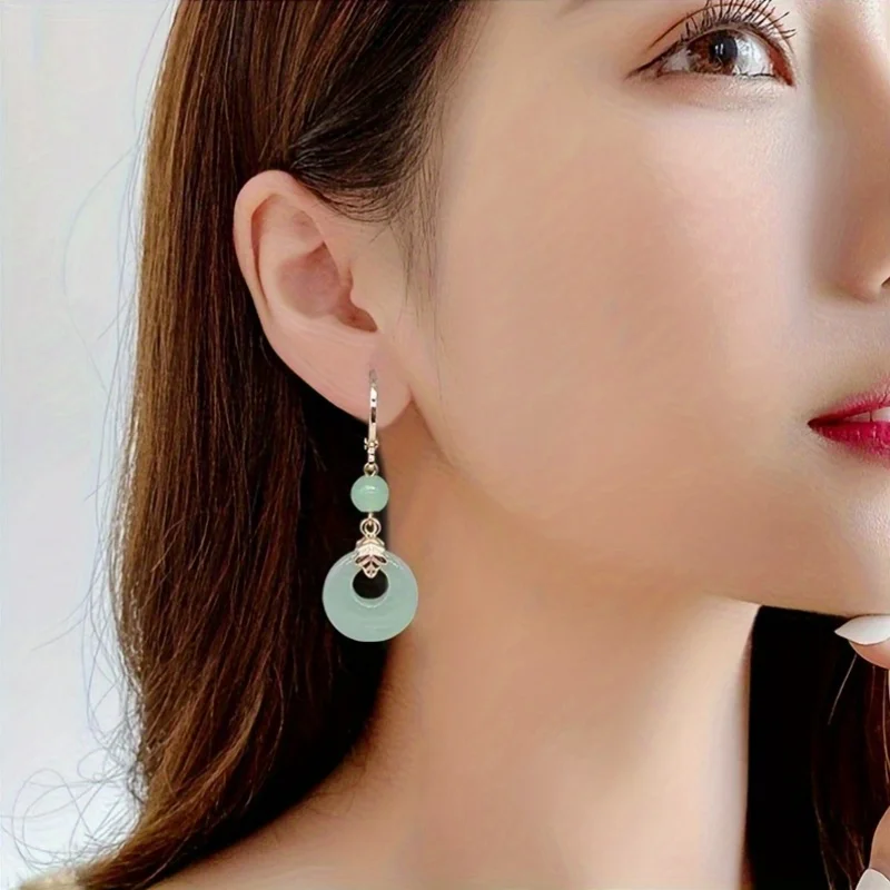 2Pcs/Pair Chinese-Style Earrings - Vintage Elegant Imitation Jade Long Pendant Earrings, Suitable for Daily Wear and Parties, Versatile Birthday Gift, Lightweight Clasp Design, Suitable for All Seasons