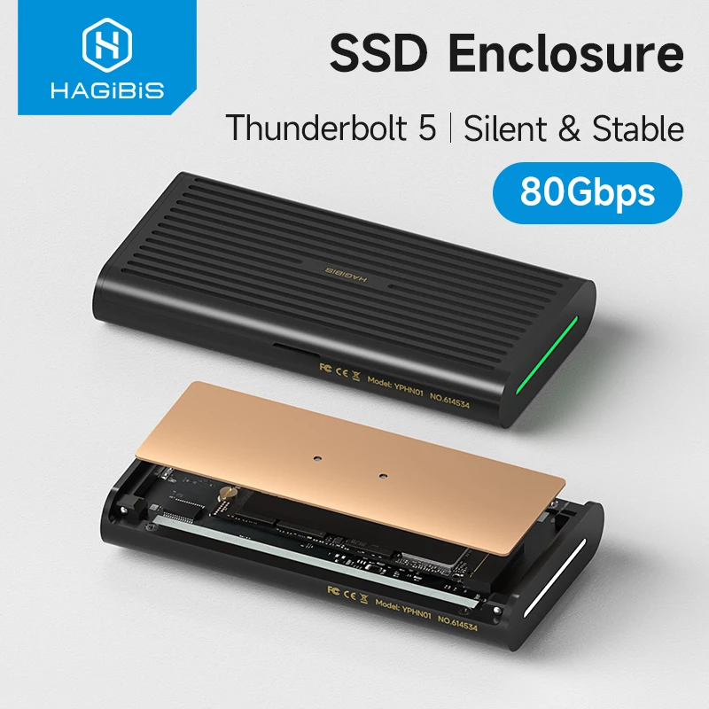 Hagibis 80Gbps M.2 NVMe SSD Enclosure Compatible with Thunderbolt 5/4/3/USB4 External SSD Up to 8TB for 2230/2242/2260/2280 SSDs
