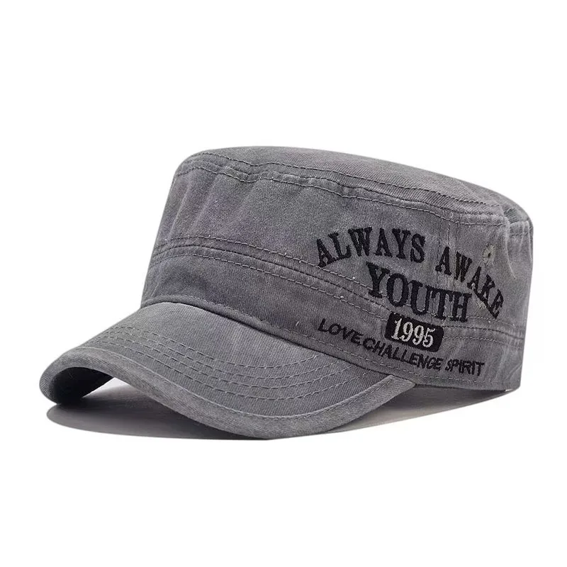 Embroidered Flat‑Top Military Baseball Duckbill Cap, Casual Sun‑Protection Hat for Men Women Outdoor Daily Street Wear