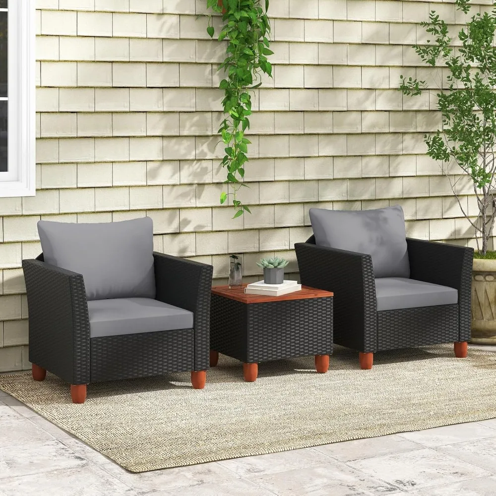 

3-piece courtyard furniture set, outdoor willow conversation chair with cushion, lovesick coffee table, wicker pub set