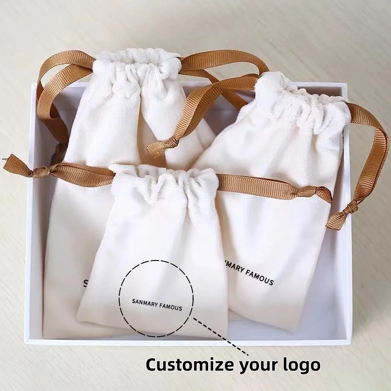 【Logo Custom】100Pcs Customized 320G Super Thick High End Gift Cosmetic Packaging Velvet Dust Shopping Bag Custom Logo Print