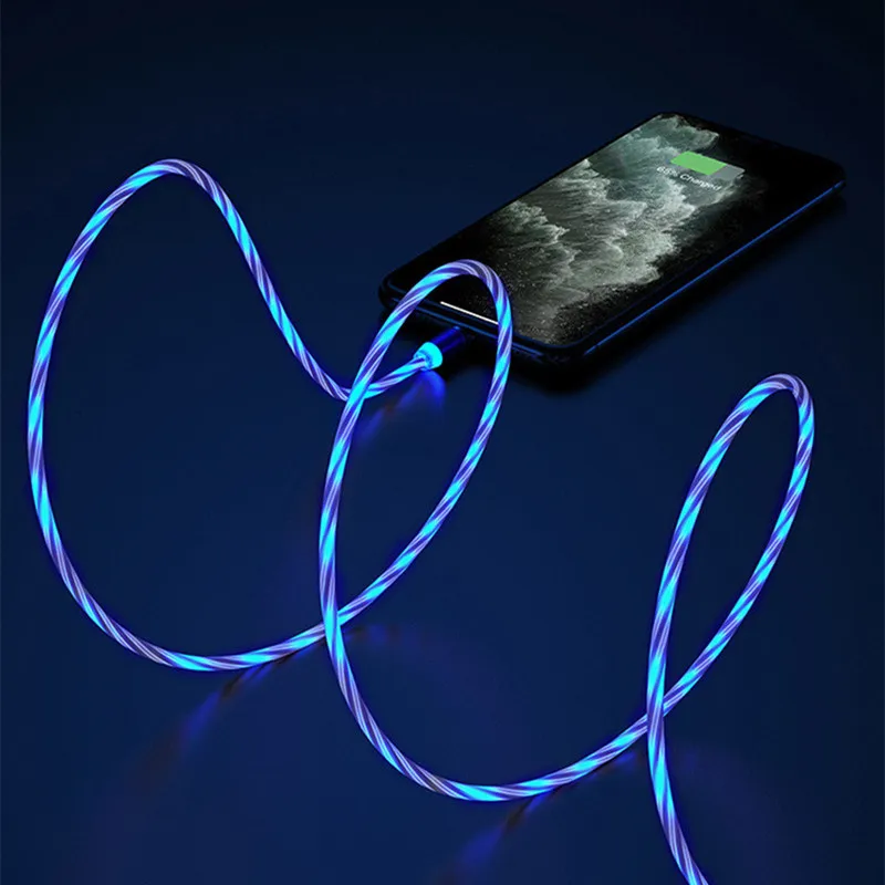 Glowing Cable Mobile Phone Charging Cables LED Light Micro USB Type C Charger For Samsung iPhone Magnetic Phone Charge Wire Cord