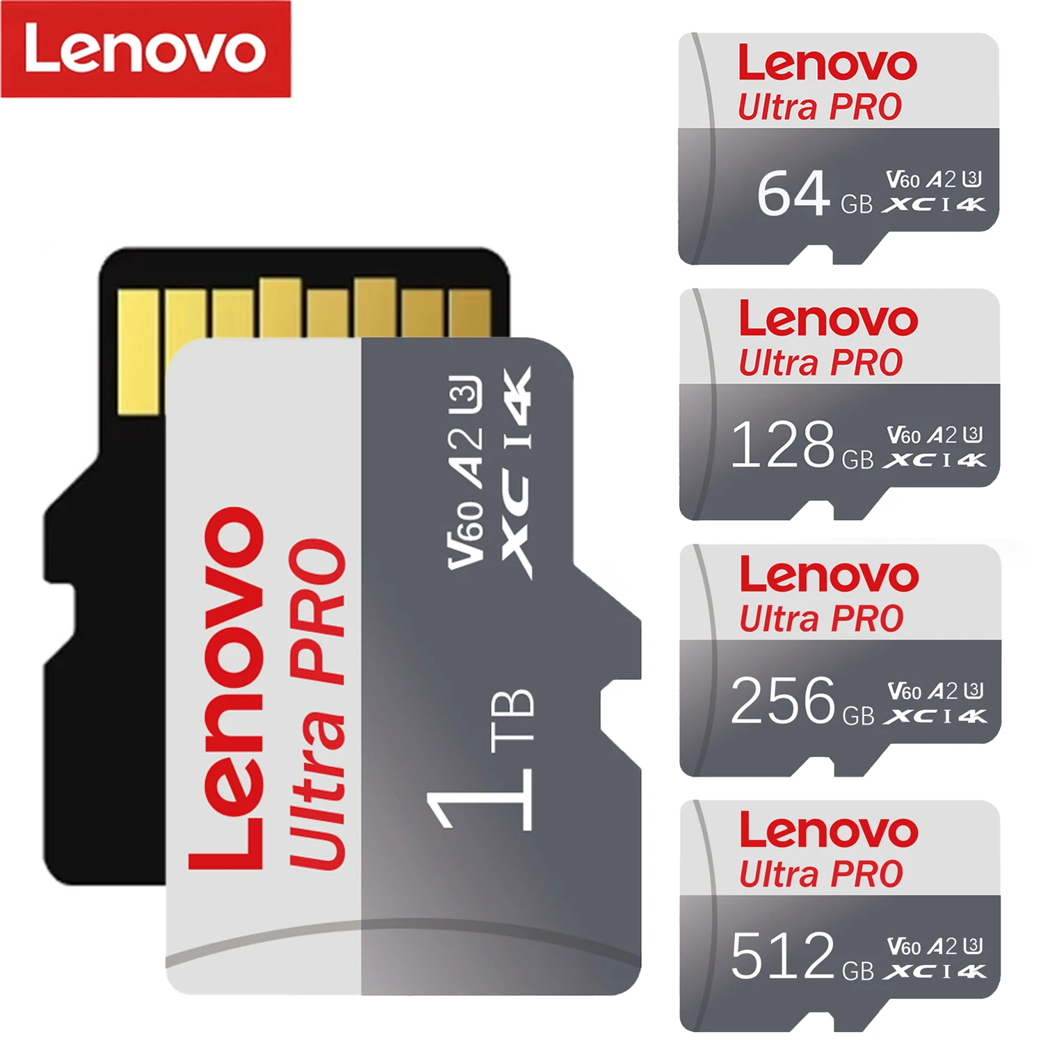Lenovo Top Quality Micro SD Card U3 V60 Class 10 High-Speed Transfer SD Card 512GB 256GB 128GB UHS-I 4K Full HD Memory Card