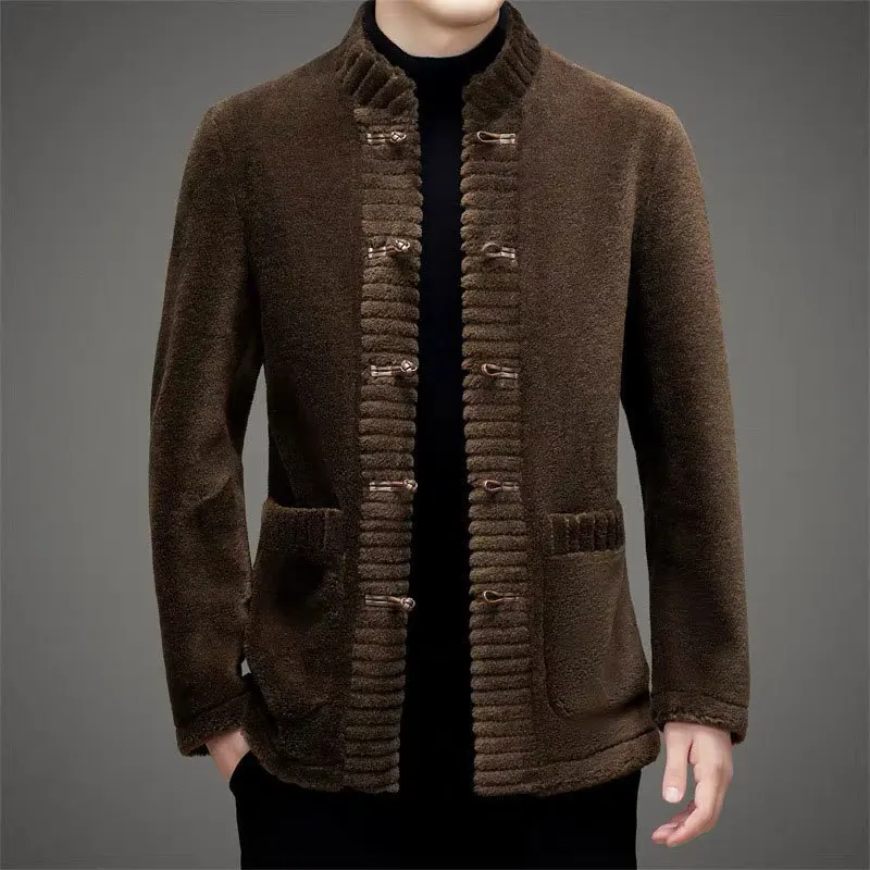 2024 autumn and winter new style stand-up collar Zhongshan suit style national trend button Tang suit warm coat jacket tops men