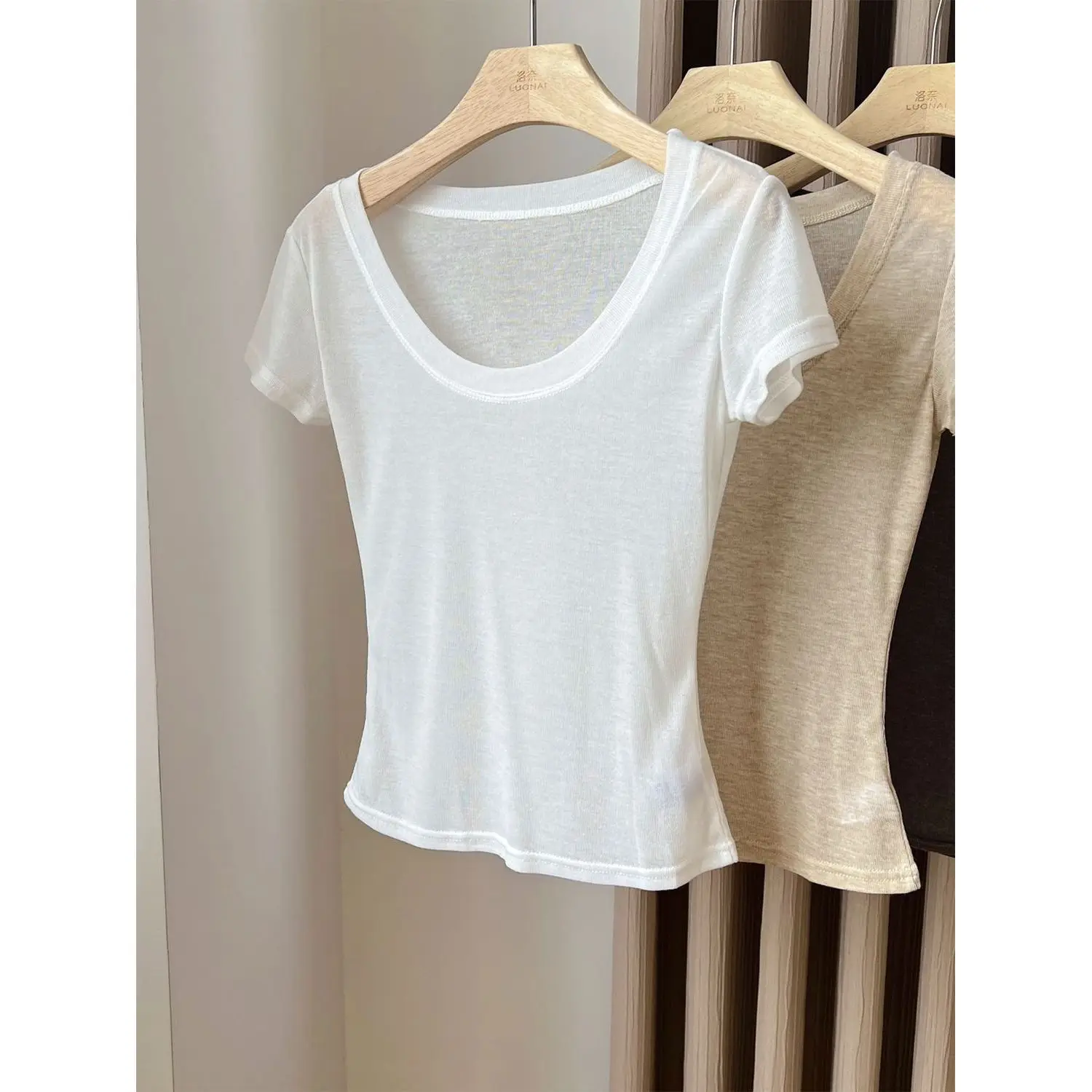 

2026 Summer New Soft Ice Silk Short Sleeve T Shirt Women Slim Shoulder Thin White Casual Lightweight Daily Tops For Petite Girls