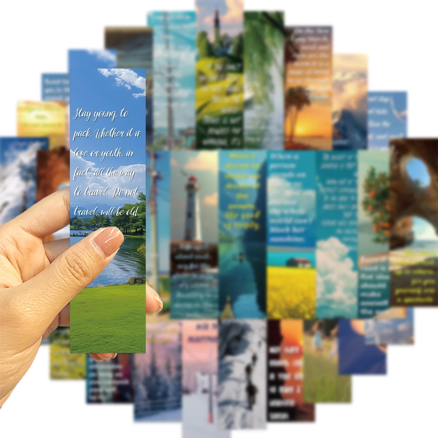 30pcs Motivational Phrase Landscape Bookmarks Inspirational Quotes Page Holder Read Books Annotated Cards Student Supplies