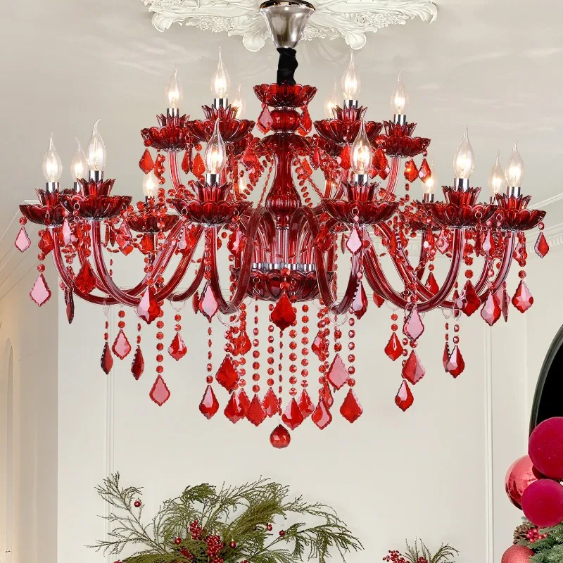 European-style colored crystal chandelier red diffuse cafe Internet cafe chandelier wedding room bedroom KTV private room candle