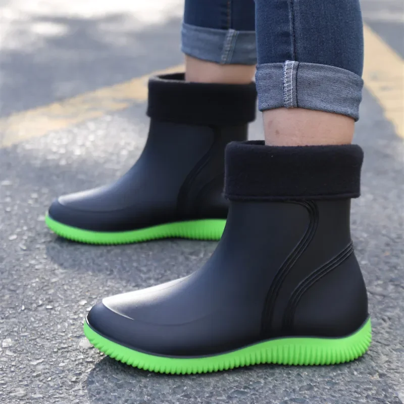 DurableWaterproof Shoes Rain Shoes Fashion Short Tube Thickened Warm Rubber Shoes Work Non-slip Fishing Kitchen Rain Boots