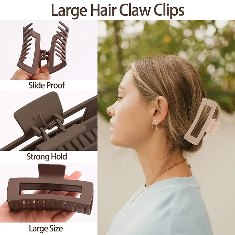 4pcs Set Women Hair Claw Simple Style Solid Color Big Hair Claw Clips Square Hair Clips Rectangle Fashion Hair Accessories