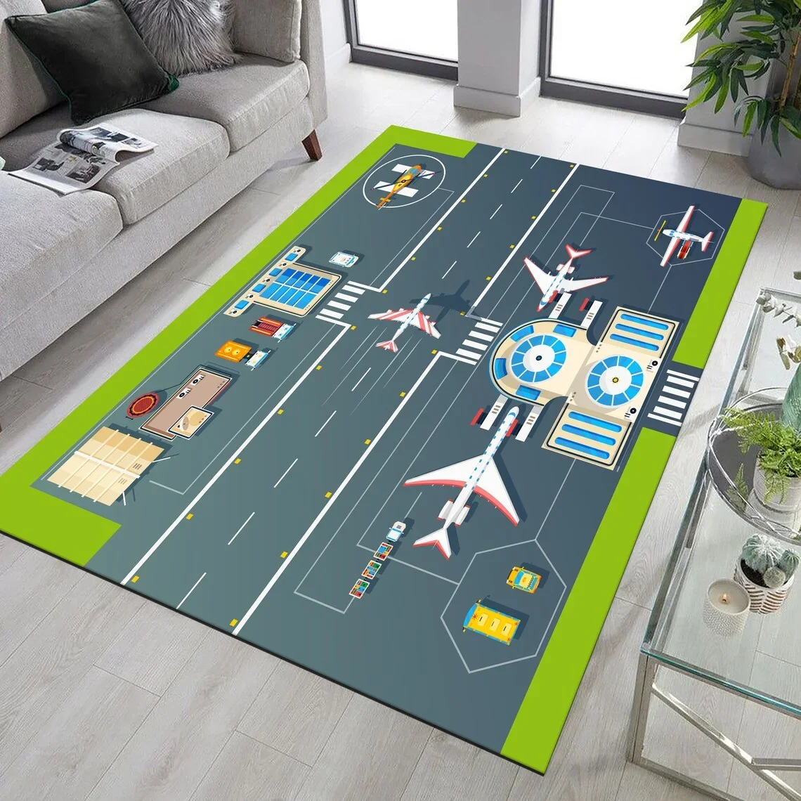 Runway Rug, Airport Decor Mat, Plane Rug, Apron Rug, Kids Room Mat, Boys Room Carpet, Playing Mat, Popular Rug Area Floor Rug