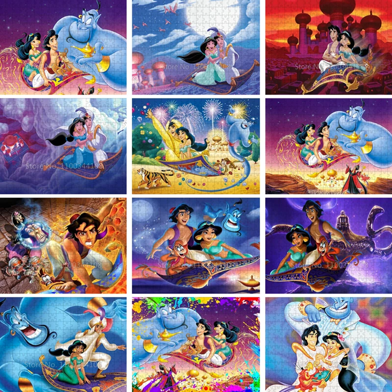 

300/500/1000 Pieces Disney Movie Jigsaw Puzzle Aladdin and The Magic Lamp Puzzles Children's Cartoon Brain Development Toys Toy