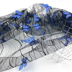 Lolita Black Transparent Blue 3D Butterfly Embroidered Lace Mesh Cloth Transparent Wedding Dress Designer Fabric DIY Handmade