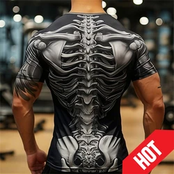 Skull Skeleton Retro Vintage 3D Printed T-Shirt Men Sports Fitness T Shirt Short Sleeve Crew Neck Shirt Y2k Helloween Costume