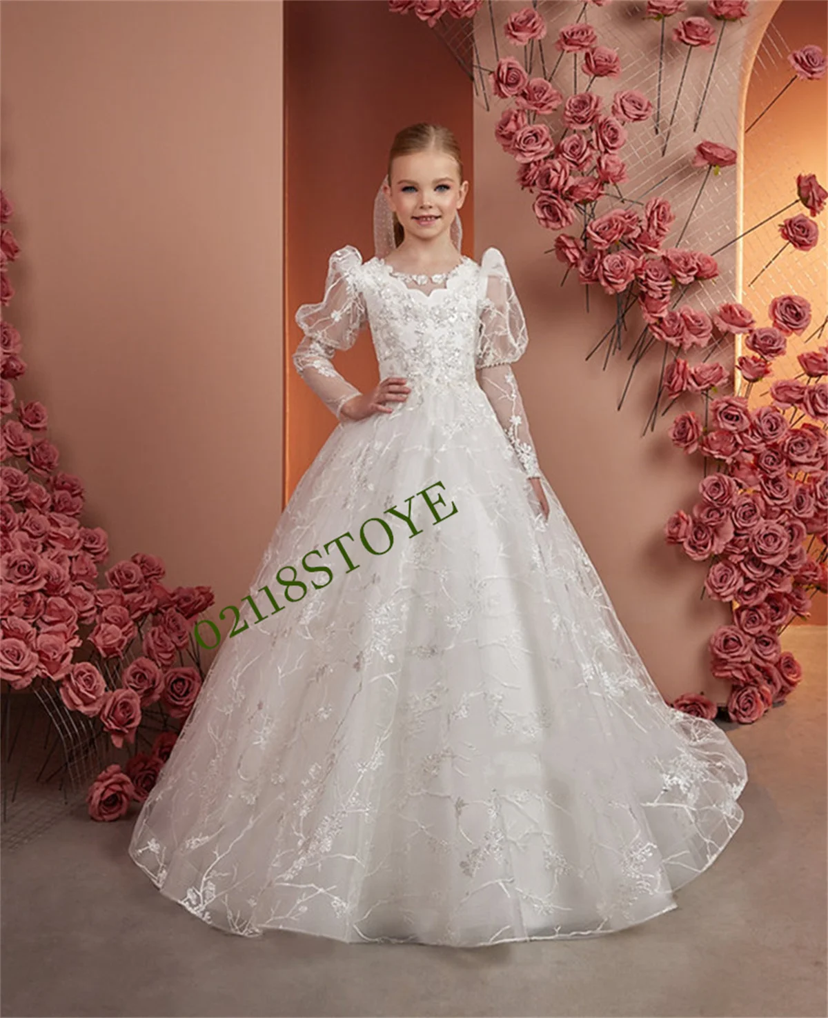 

New Coming White A-Line Flower Girl Dress for Wedding Lace Sequins Elegant Birthday Party Ball Gown First Communion Dress