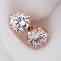 Classic Zirconia Stud Earrings for Women Men Sparkling Crystal Rose Gold Color Wedding Engagement Ear Accessories Jewelry E035