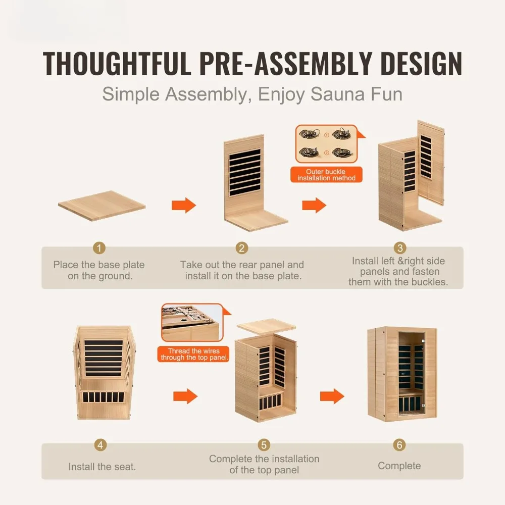 2 Person Far Infrared Wooden Sauna，with Tempered Glass Door & 2 Bluetooth Speakers, 1800W Indoor Use，Room Home Sauna Spa