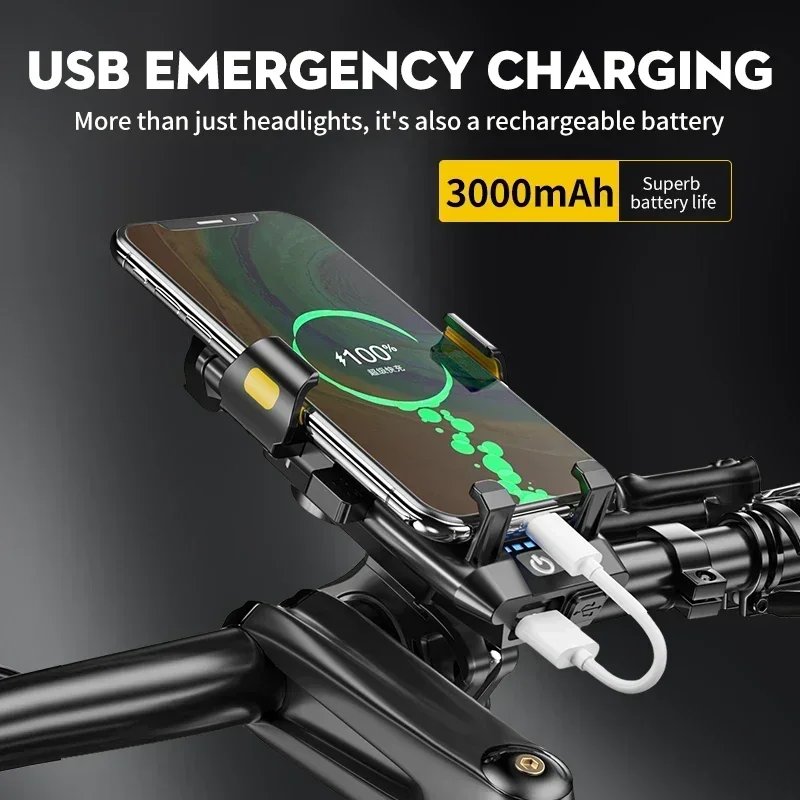 

4-in-1 LED Bicycle Light 3000mAh Bike Headlamp Power Bank 400Lumen Handlebar Rechargeable Front Lamp MTB Road Cycling Flashlight