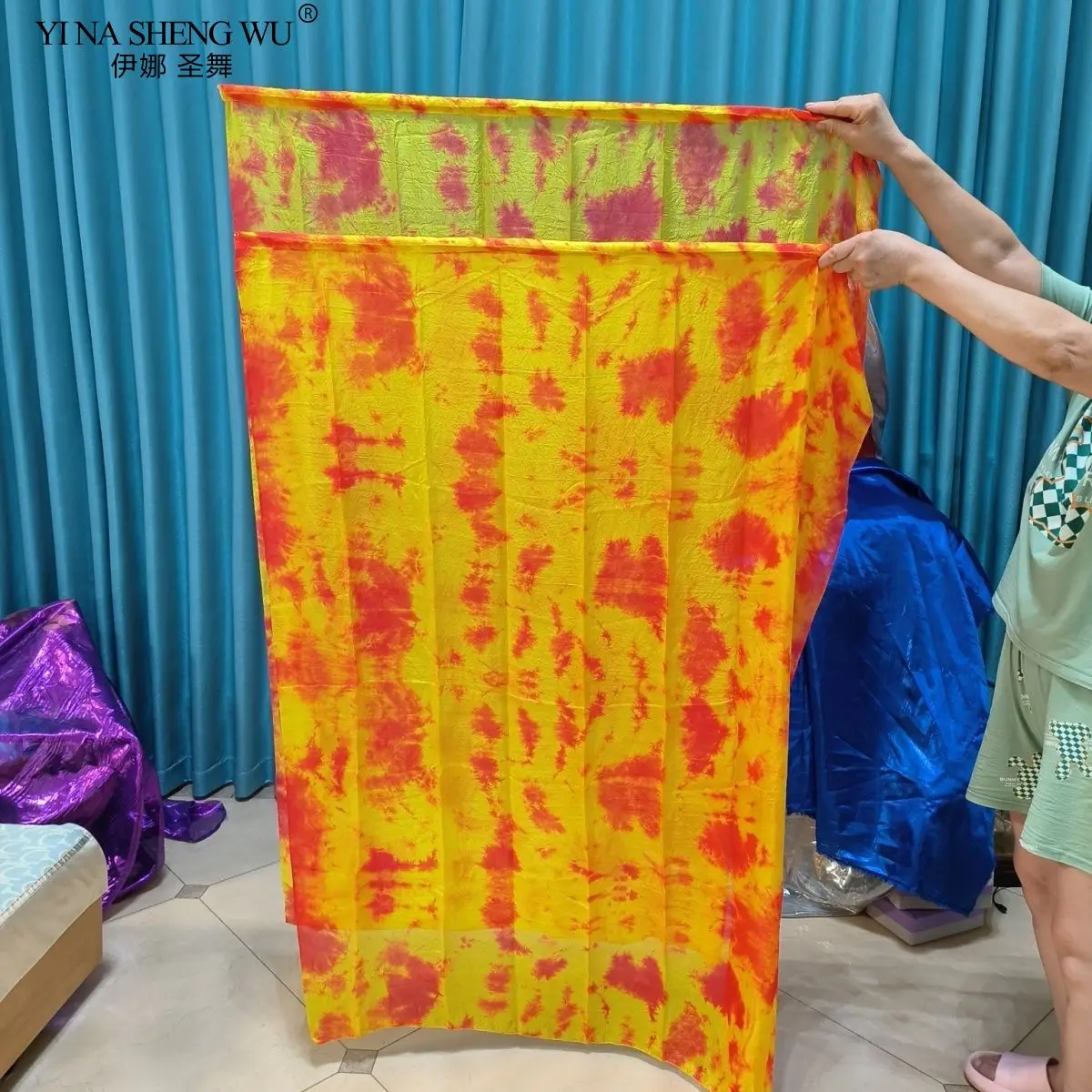 1PC Szalik do tańca brzucha Jedwabne welony Taniec brzucha Półkole Flagi Kobiety Taniec Tie-dye Jedwabna flaga Gradientowy jedwabny welon Występ taneczny