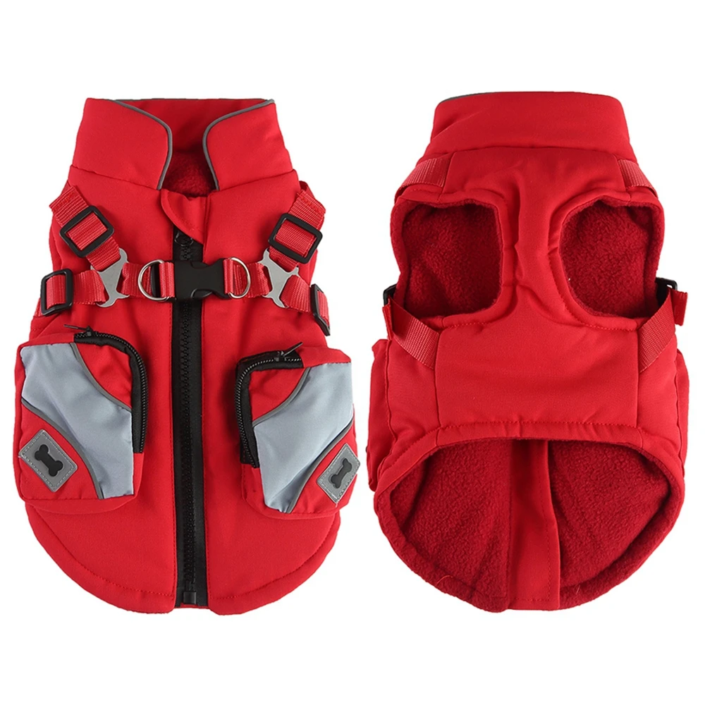 Dog Coat with Harness Windproof Jacket Sport Pet Winter Pet Dog Coat Soft Warm with Zipper for Small Medium Large Dogs