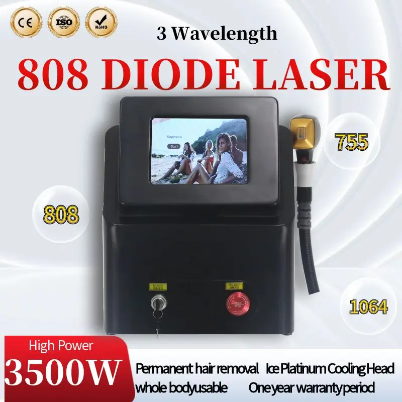 

808NM Diode Laser Hair Removal Machine Ice Painless High Power Cooling System Beauty Skin Rejuvenation 3 Wavelength 808/755/1064