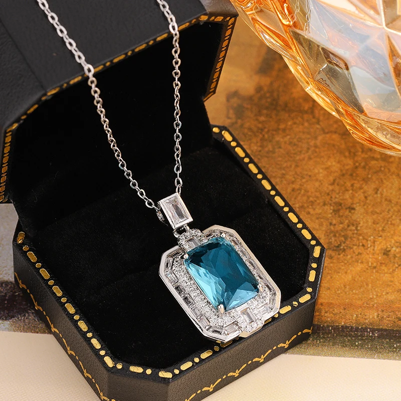 جديد هندسية الأزرق تشيكوسلوفاكيا قلادة |   قلادة مطلية بالفضة عيار 925 |   هدية لامعة لها |   قلادة هدية عيد الميلاد للنساء