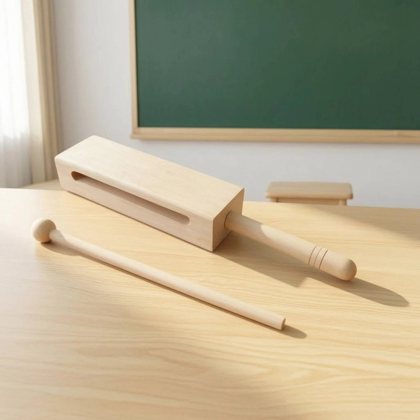 Wood Percussion Instrument with Mallet Long-Lasting Wooden Rhythm Block with Mallet Wood Block with Handle Woody Loud