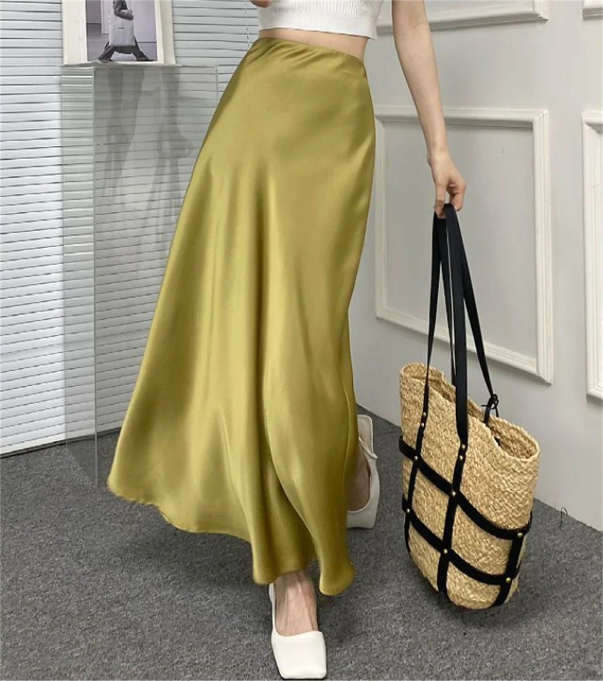 Femmes élégantes queue de poisson Satin jupe mode française solide taille haute jupes bureau dame mince vêtements femme décontracté bas de fête