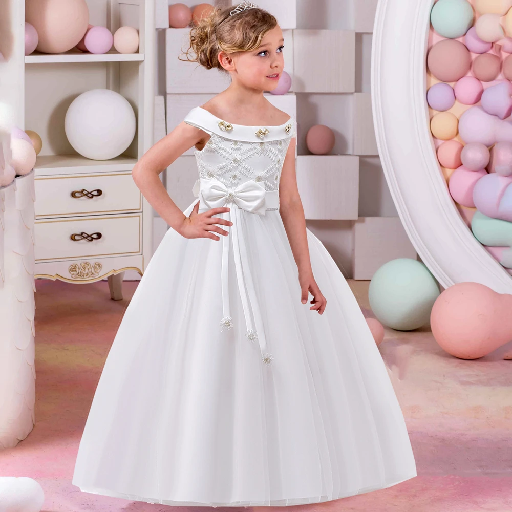 childrens white bridesmaid dresses Children's White Evening Gown Wedding Birthday Party Girls Dresses Bri