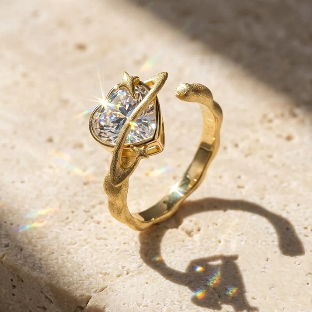 S925 Sterling Silver Jewelry Inlaid With Mozambique Diamonds Italian Craftsmanship Starlight Winding Brushed Heart EngagemeRing