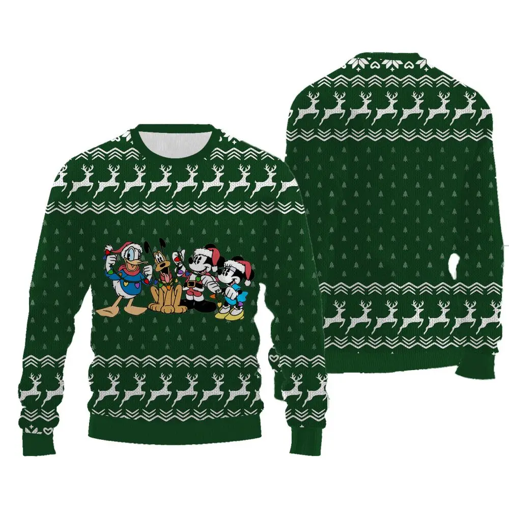 

2024 Autumn Winter New 3D Printed Cartoon Weird Pattern Christmas Women's Round Neck Sweater Long Sleeved Thick Style Pullover