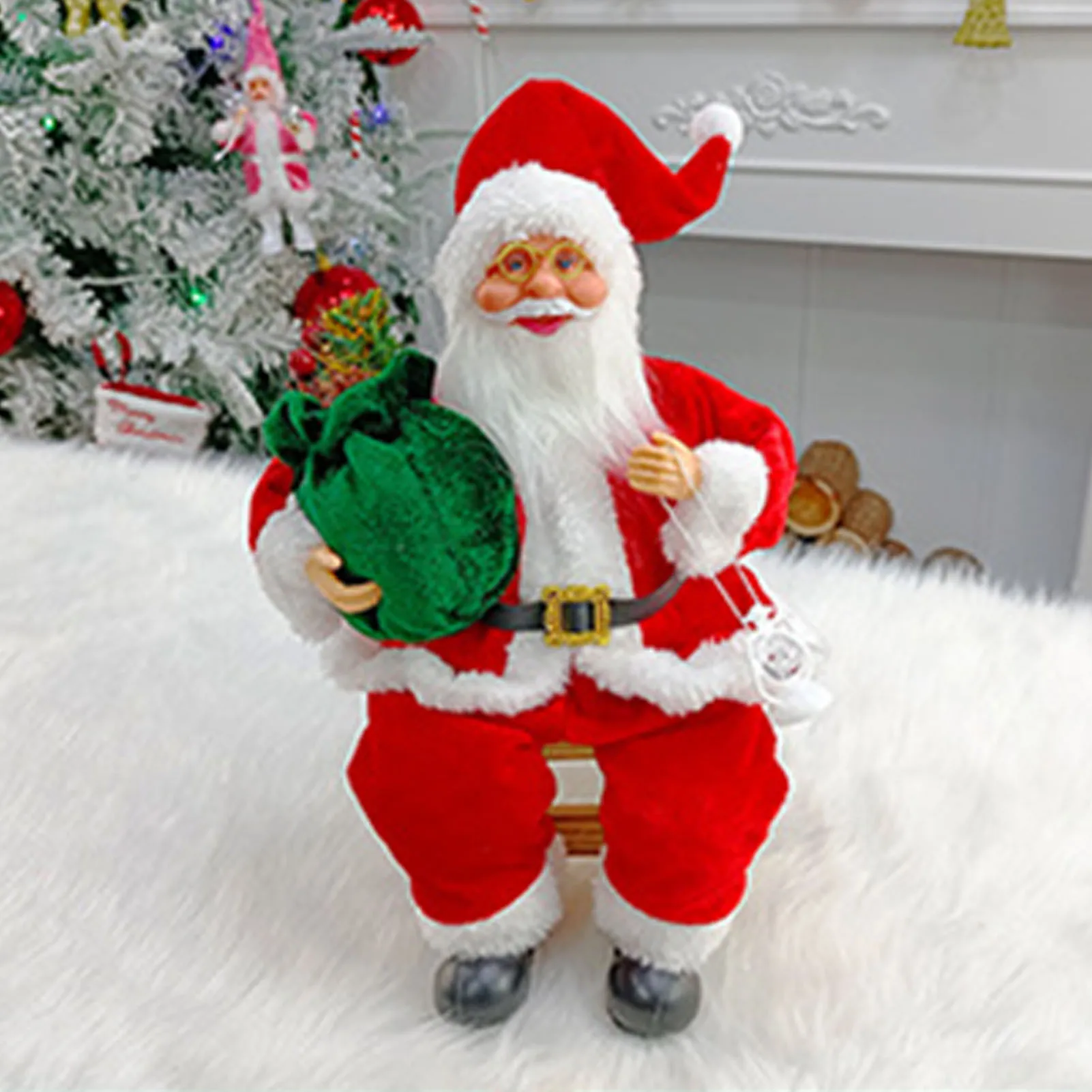 35CM Christmas Santa Claus Figurines Plush Toys Doll Sitting Posture Figure Xmas Tree Home Decoration Christmas Ornaments