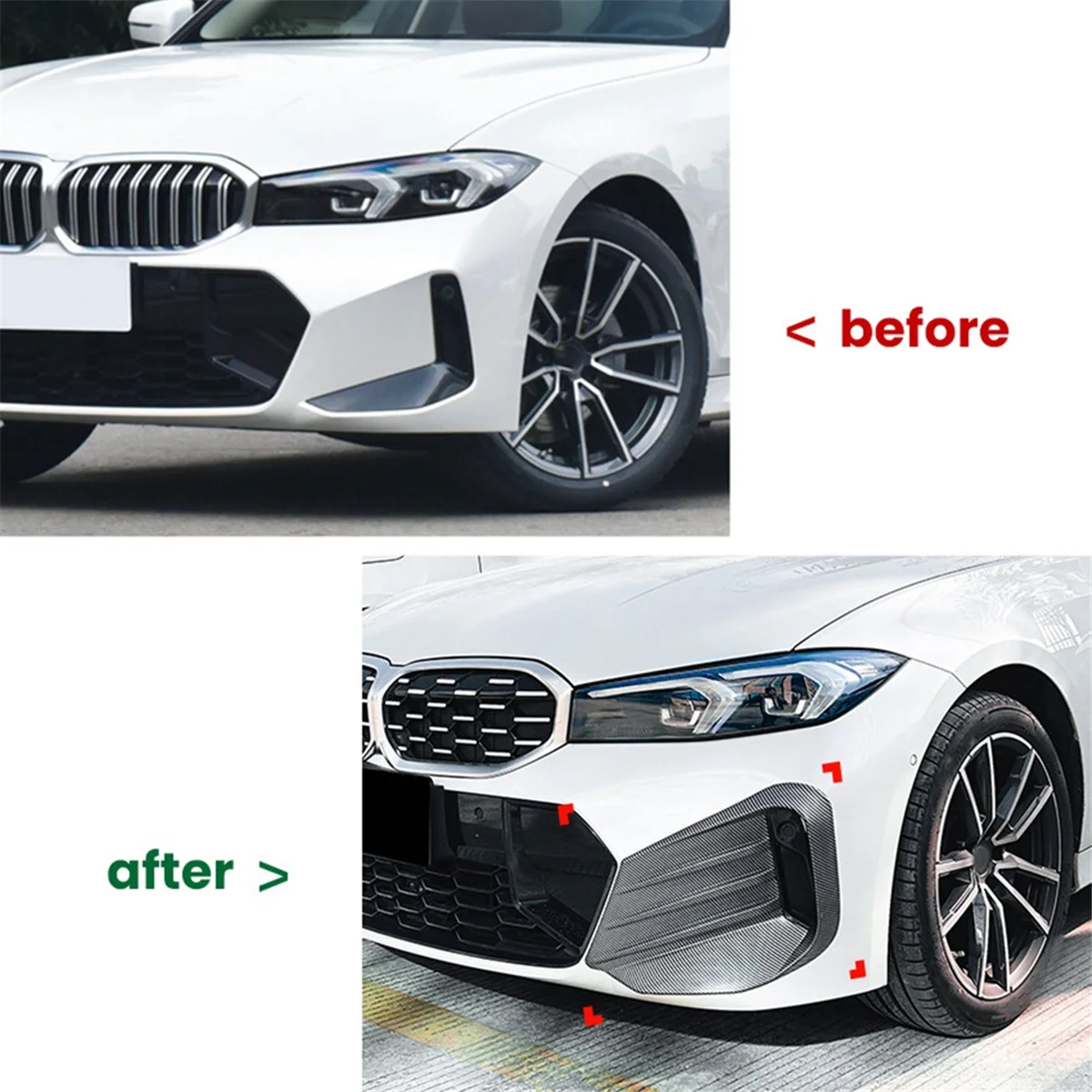 Black for BMW 3 Series G20 G21 LCI M Sport 2023+ Front Fog Lamp Grille Decorative Cover Stickers Side Canards Splitters