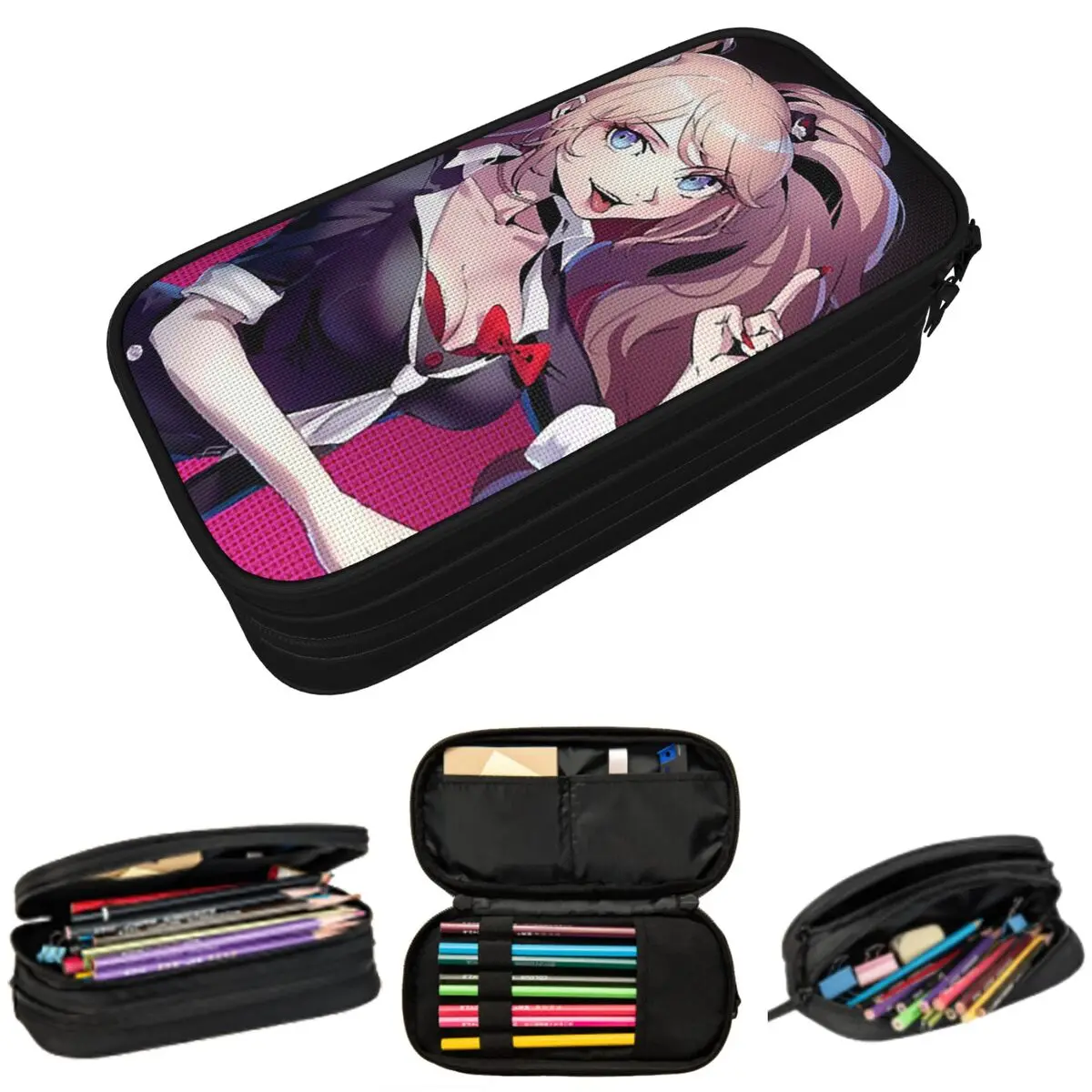 

Junko Enoshima Anime Danganronpa Pencil Case for Boy Girl School Pen Box Pencil Bag Stationery Supplies Pen Holder Bag